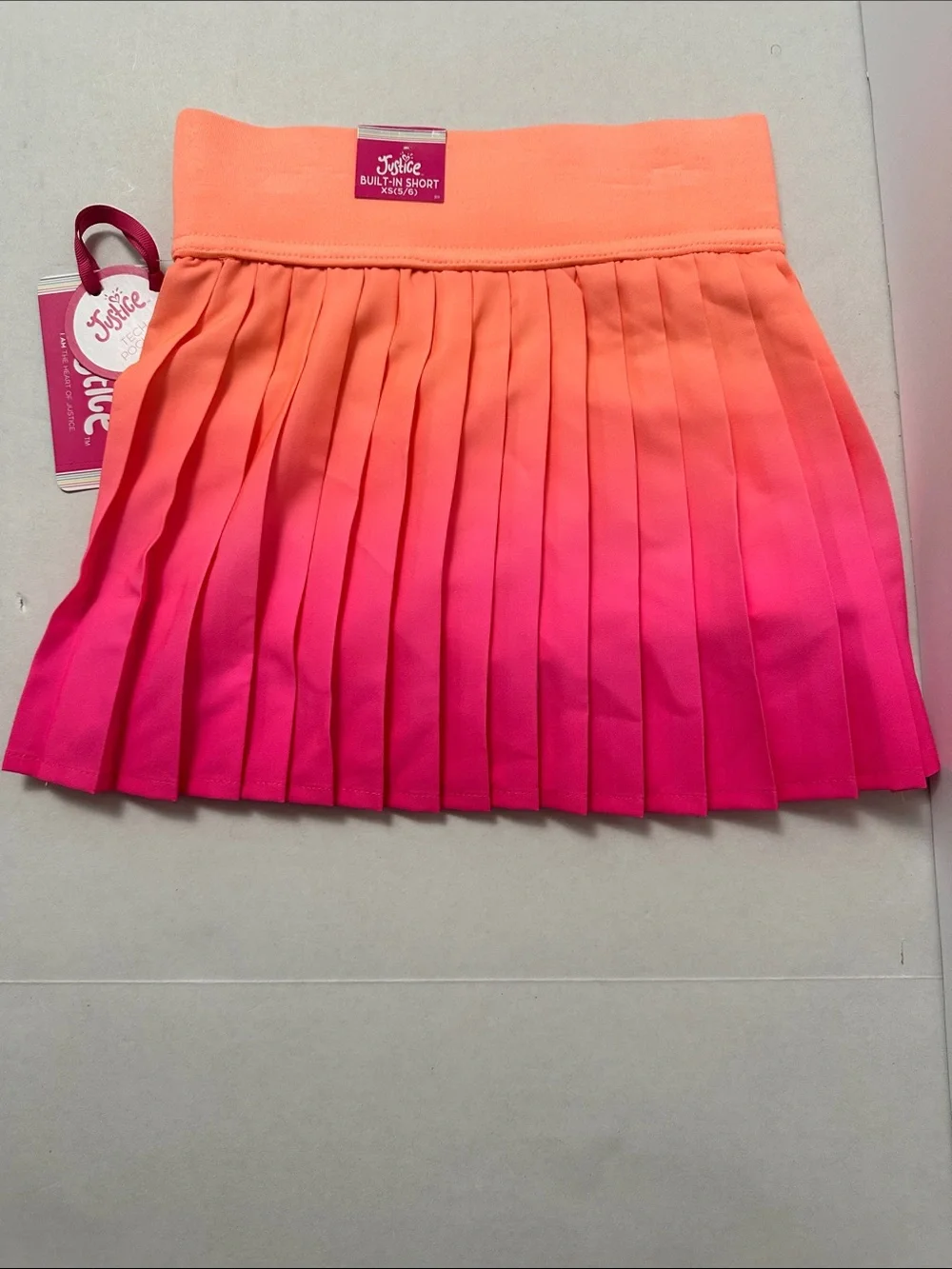 Justice Girls' Pleated Skort Duo - Coral to Hot Pink Ombre & Black